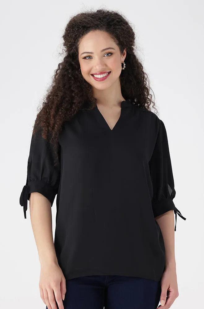 Klhoe Woven Puff Sleeve Top _ 155713 _ Black sold by Dunns