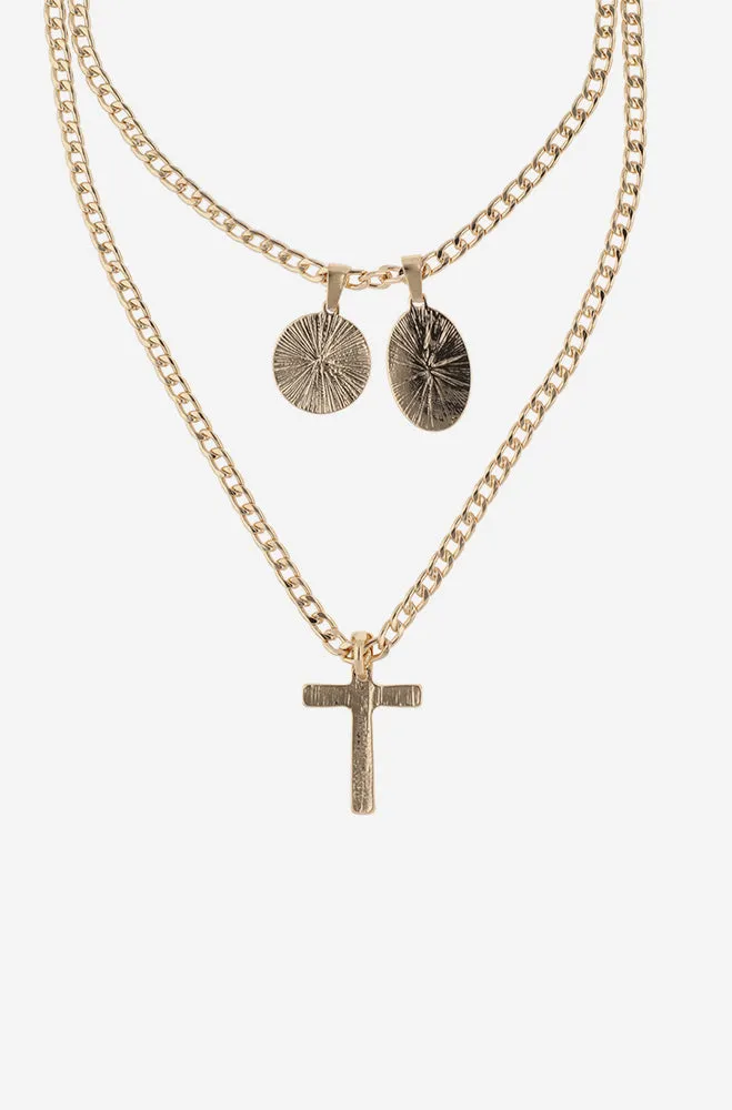 Jasper Layered Double Pendand Necklace _ 154386 _ Gold sold by Dunns