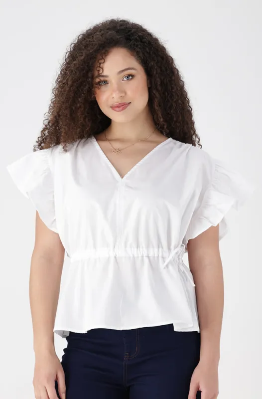 Mia Flutter Sleeve Top _ 154897 _ White sold by Dunns