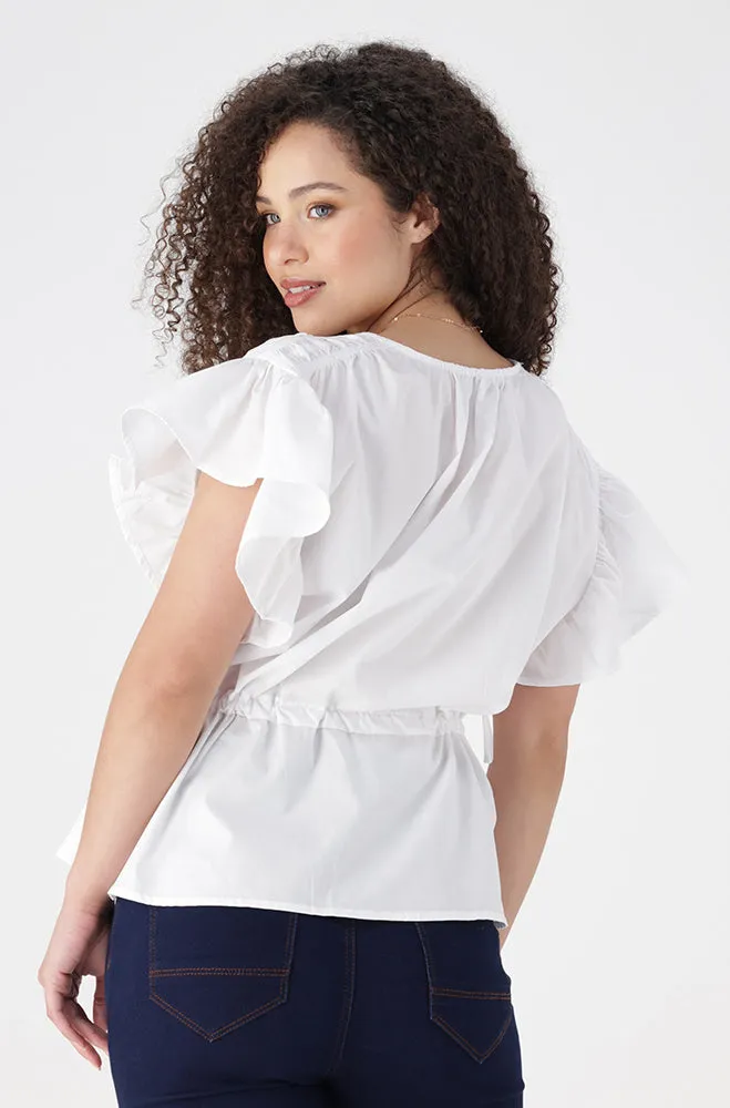 Mia Flutter Sleeve Top _ 154897 _ White sold by Dunns product image thumbnail 3