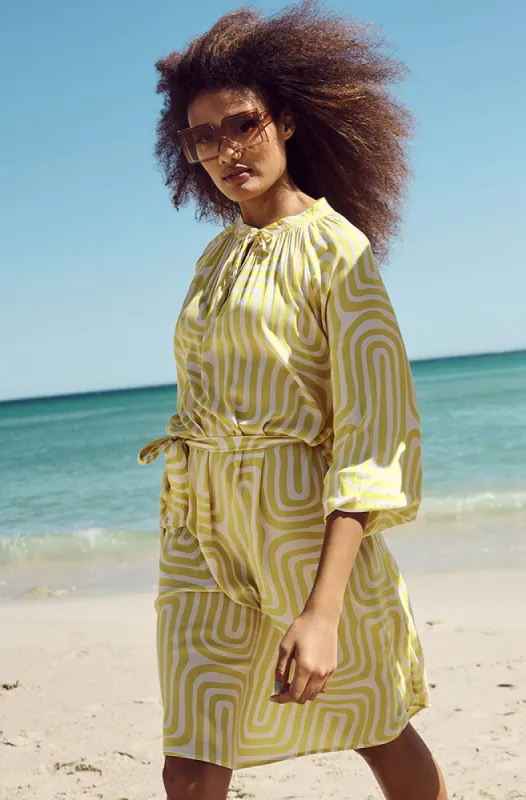 Beth Puff Sleeve Waist Tie Dress _ 154905 _ Yellow sold by Dunns