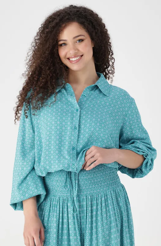 Sam Elasticated Hem _ 154236 _ Turquoise sold by Dunns