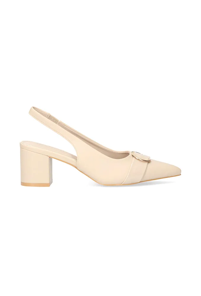 Lucille Block Heel With Gold Trim _ 153659 _ Nude sold by Dunns