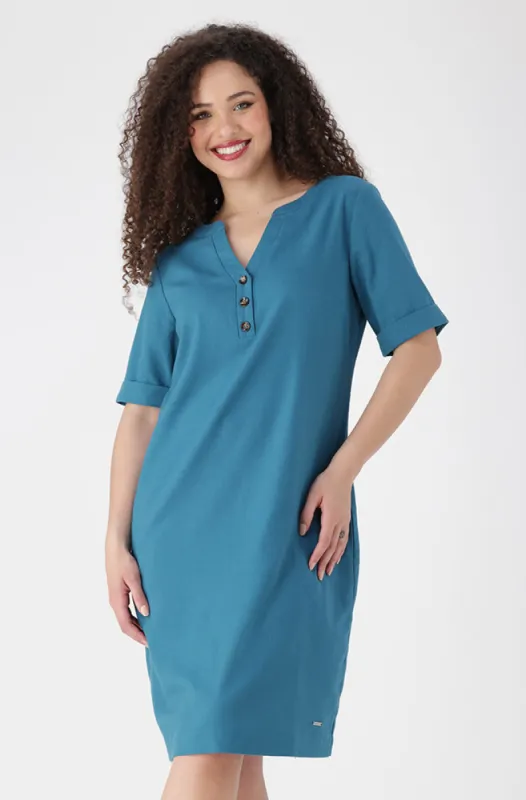 Penelope  Linen Blend Shift Dress _ 153978 _ Teal sold by Dunns