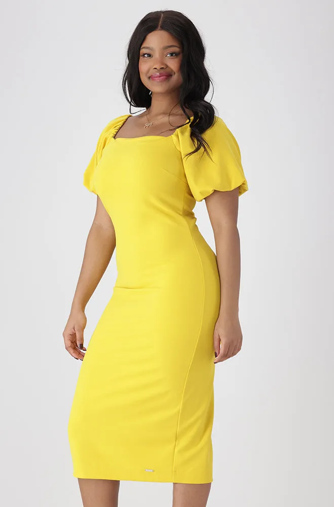 Tessa Puff Sleeve Bodycon Dress _ 154950 _ Yellow sold by Dunns product image thumbnail 3