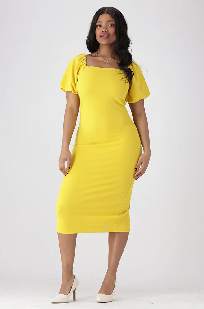 Tessa Puff Sleeve Bodycon Dress _ 154950 _ Yellow sold by Dunns product image thumbnail 5