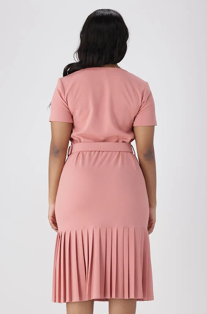 Gia Belted Pleated Hem Belted Dress _ 154948 _ Pink sold by Dunns product image thumbnail 3
