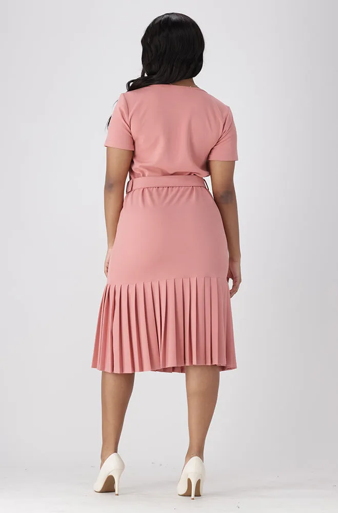Gia Belted Pleated Hem Belted Dress _ 154948 _ Pink sold by Dunns product image thumbnail 5
