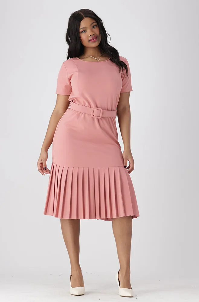 Gia Belted Pleated Hem Belted Dress _ 154948 _ Pink sold by Dunns product image thumbnail 4