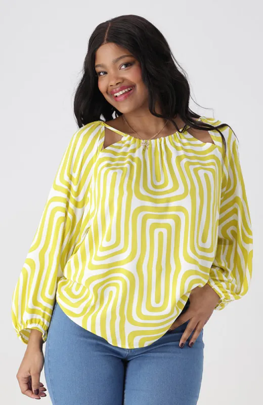 Gina Printed Cutout Top _ 154266 _ Yellow sold by Dunns