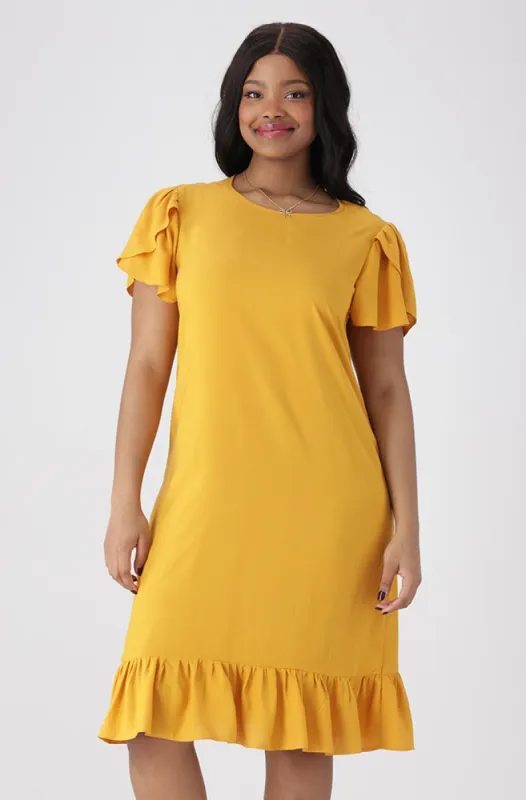 Alice Tulip Sleeve Shift Dress _ 154033 _ Ocre sold by Dunns
