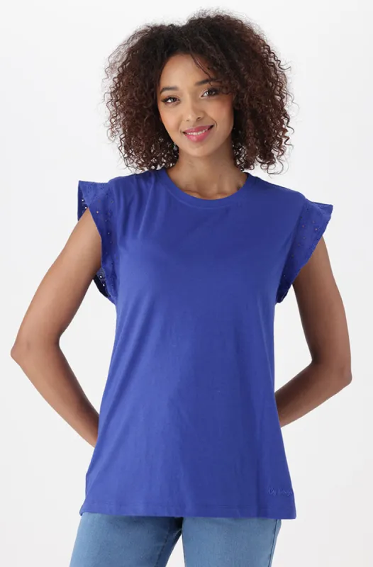 Kiki Anglaise Sleeve Top _ 150489 _ Cobalt sold by Dunns