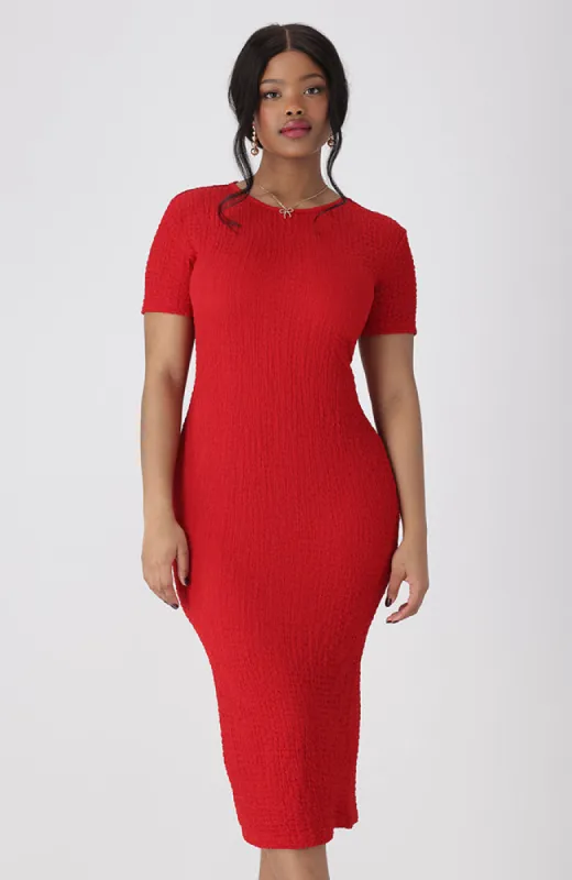 Gen Textured Knit Bodycon Dress _ 154029 _ Red sold by Dunns