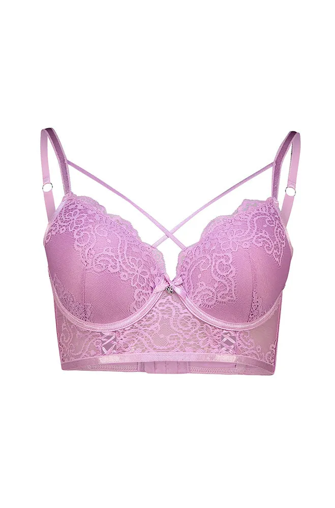 Niya Lace Longerline Lace X Cross Bra Lilac _ 161115 _ Lilac sold by Dunns