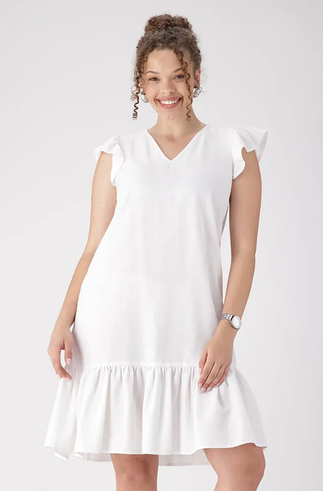 Zia Flutter Sleeve Dress _ 160085 _ White sold by Dunns