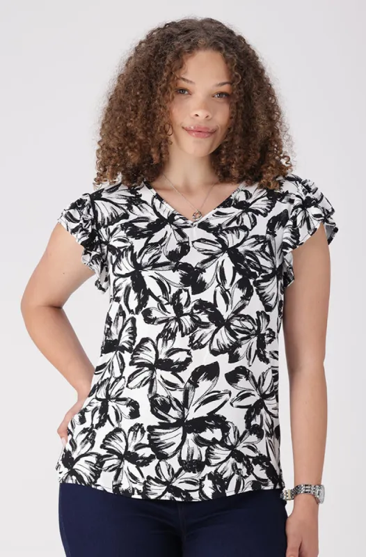 Nikki Flutter Sleeve Top _ 156334 _ Black sold by Dunns