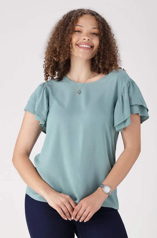 Nikki Flutter Sleeve Top _ 156333 _ Blue sold by Dunns