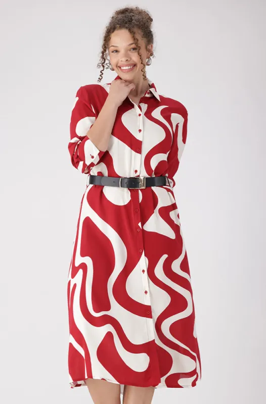 Lola Belted Shirt Dress _ 156223 _ Red sold by Dunns