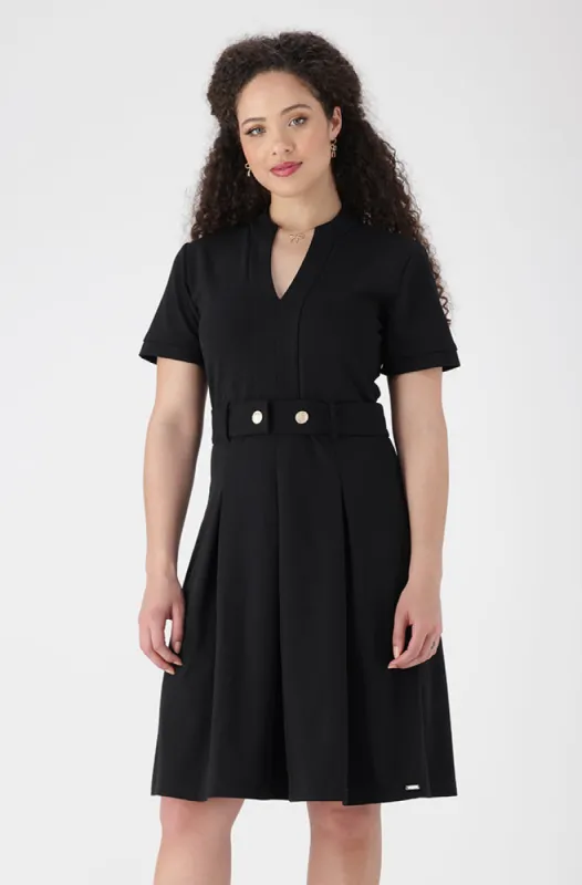 Gia Belted Pleat Dress _ 154949 _ Black sold by Dunns
