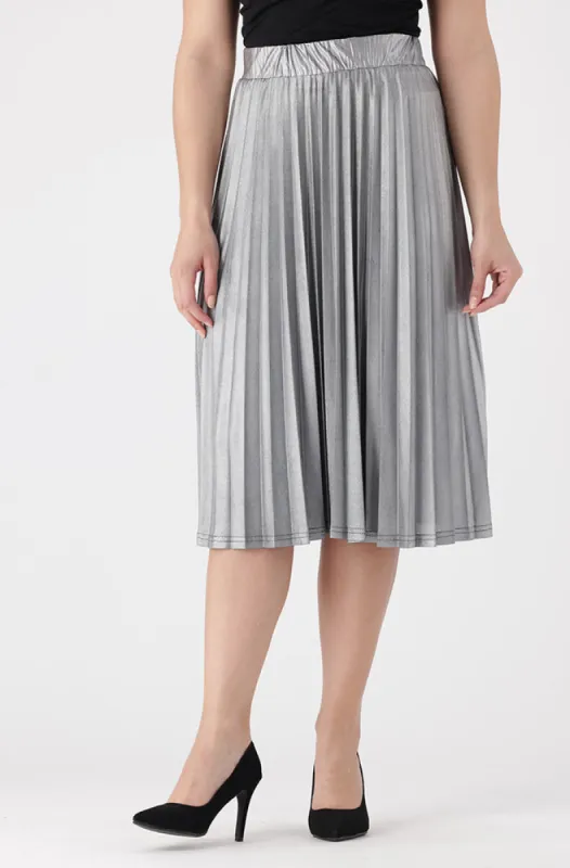 Emili Metalic Pleated Skirt _ 156497 _ Silver sold by Dunns