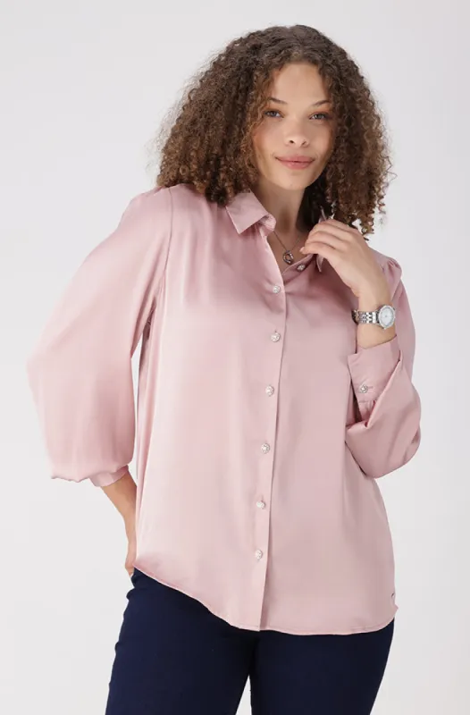 Lilly Satin Button Down Shirt _ 156233 _ Pink sold by Dunns