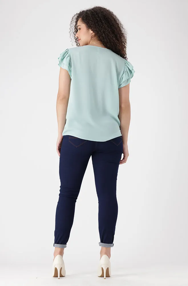 Kim Flutter Sleeve Front Tie Top _ 155951 _ Sage sold by Dunns product image thumbnail 5