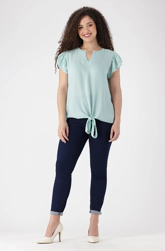 Kim Flutter Sleeve Front Tie Top _ 155951 _ Sage sold by Dunns product image thumbnail 4