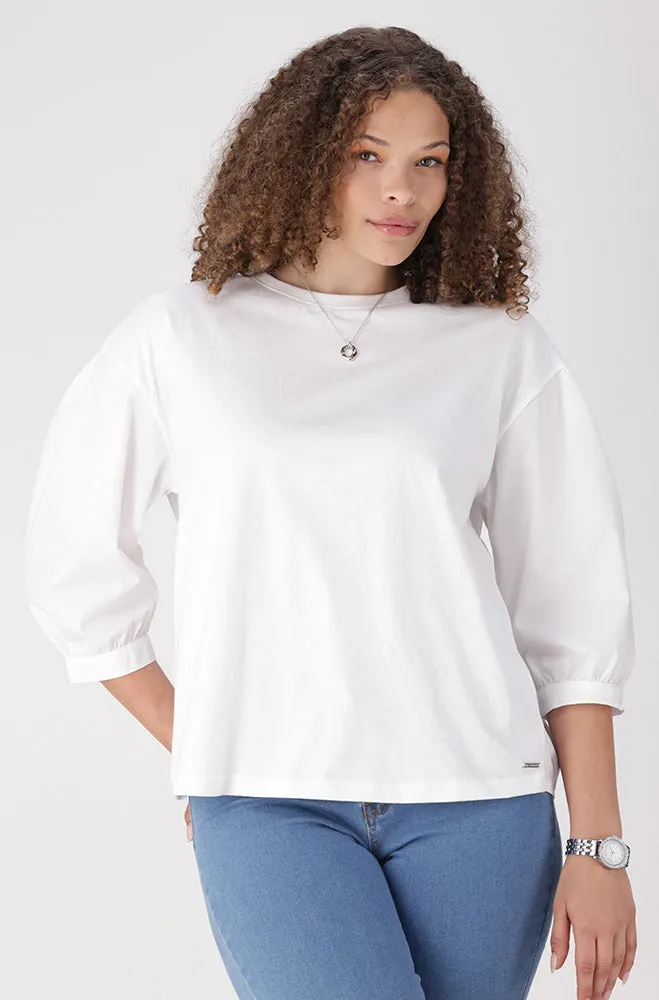 Sarah Knit Combo Top _ 156435 _ White sold by Dunns