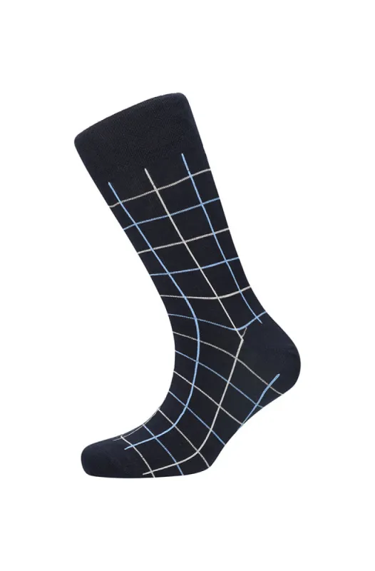 Checked Design Single Socks _ 155843 _ Navy sold by Dunns