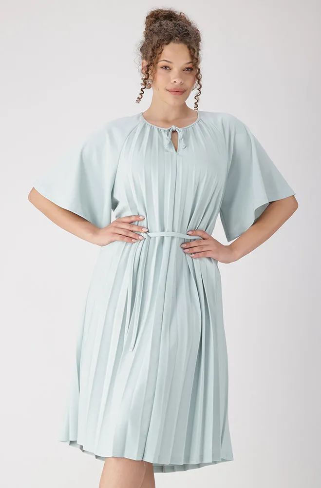 Lenora Belted Pleated Dress _ 157830 _ Sage sold by Dunns
