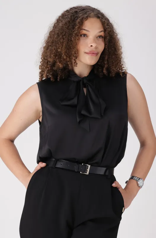 Christina Satin Sleevless Kitty Bow Top _ 156257 _ Black sold by Dunns