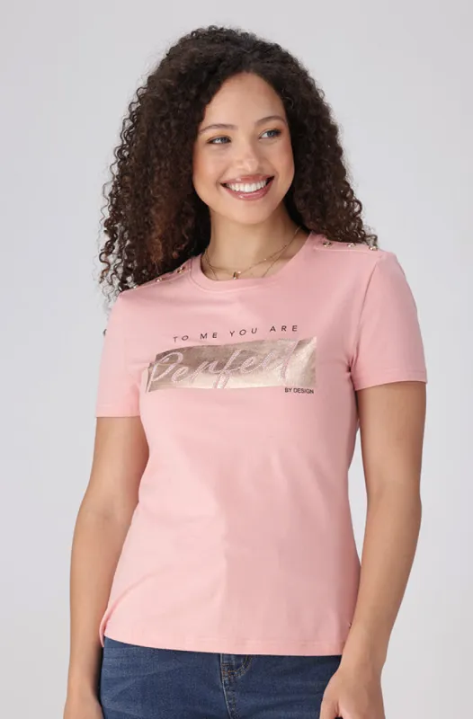 Jenna Button Tee _ 155472 _ Pink sold by Dunns