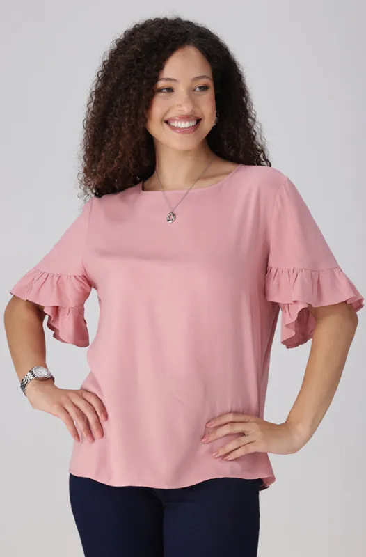 Tracey Frill Top _ 156507 _ Pink sold by Dunns