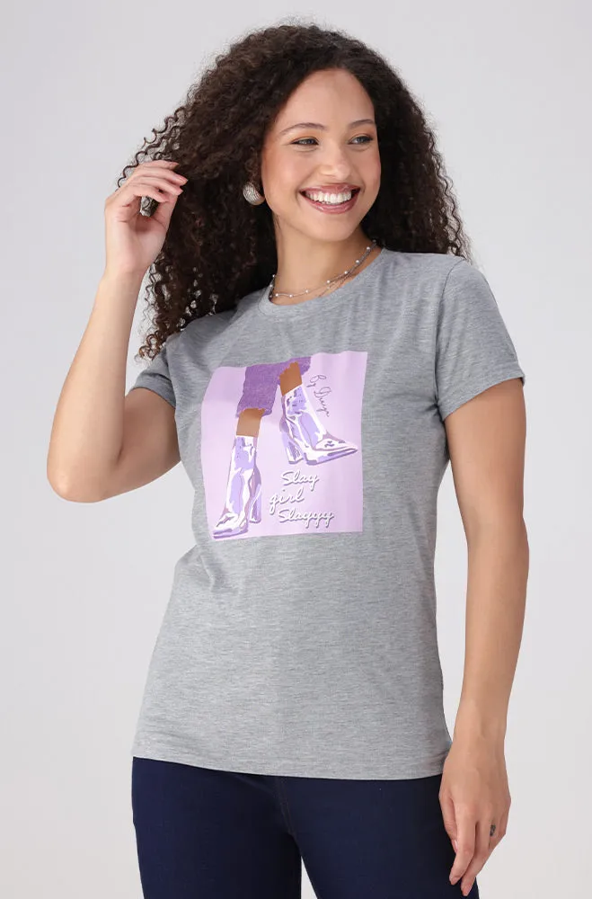Zola Regular Fitted Graphic Tee _ 156064 _ Grey Mel sold by Dunns
