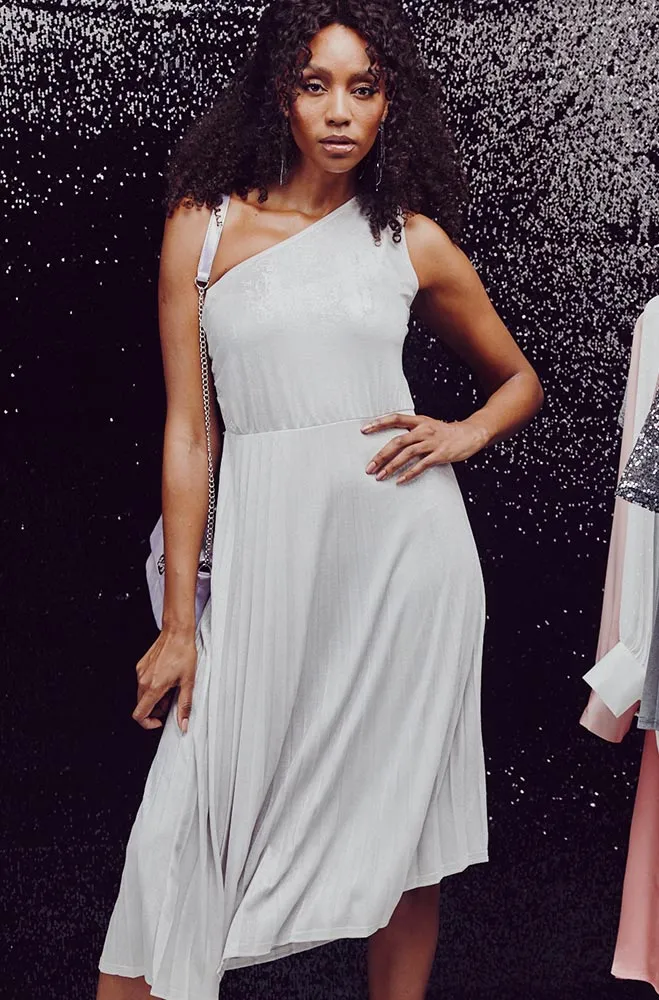 Sia Shimmer Pleat Dress _ 156501 _ Cream sold by Dunns