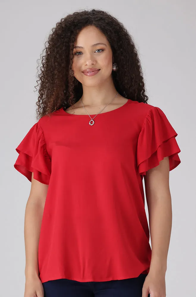 Nikki Flutter Sleeve Top _ 156332 _ Red sold by Dunns