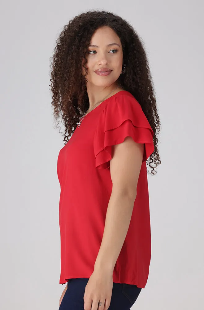 Nikki Flutter Sleeve Top _ 156332 _ Red sold by Dunns product image thumbnail 2