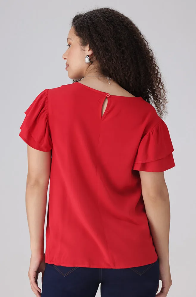 Nikki Flutter Sleeve Top _ 156332 _ Red sold by Dunns product image thumbnail 3