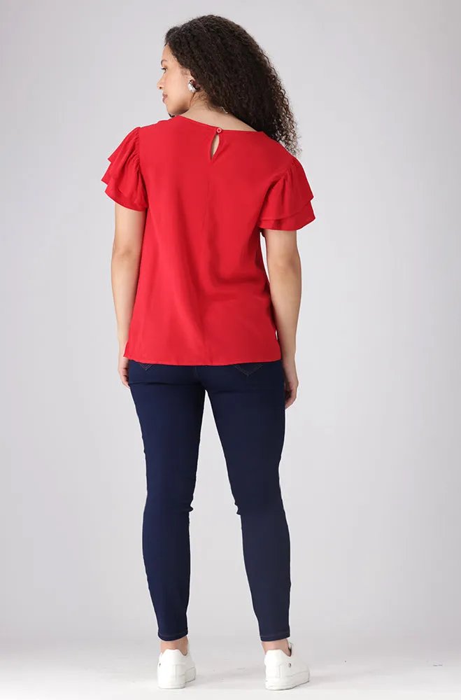 Nikki Flutter Sleeve Top _ 156332 _ Red sold by Dunns product image thumbnail 5