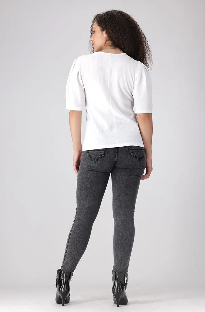 Annette Textured Puff Sleeve Top _ 156330 _ White sold by Dunns product image thumbnail 5