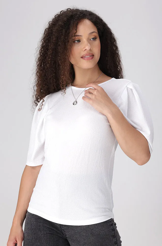 Annette Textured Puff Sleeve Top _ 156330 _ White sold by Dunns