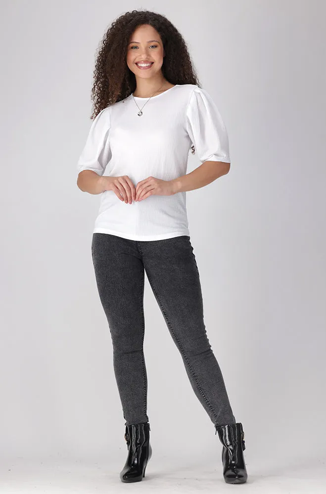Annette Textured Puff Sleeve Top _ 156330 _ White sold by Dunns product image thumbnail 4