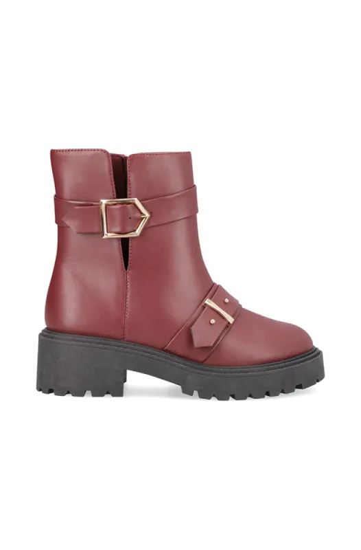 Inaya Fashion Strap Boot _ 157758 _ Burgundy sold by Dunns