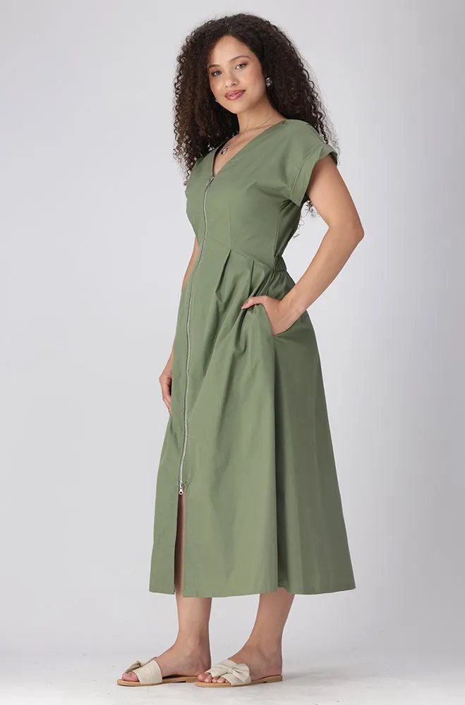 Prea V Neck Front Zip Fit And Flare Dress _ 156824 _ Green sold by Dunns product image thumbnail 2