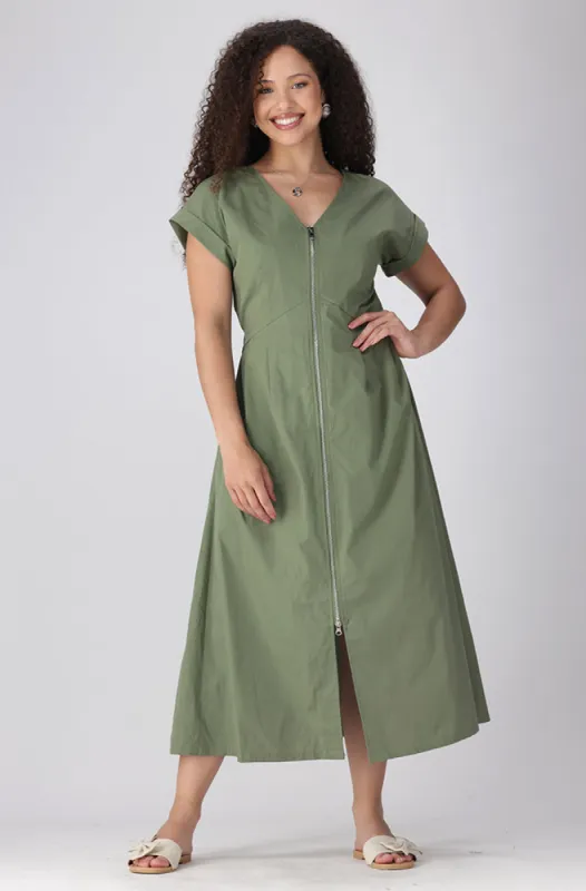 Prea V Neck Front Zip Fit And Flare Dress _ 156824 _ Green sold by Dunns