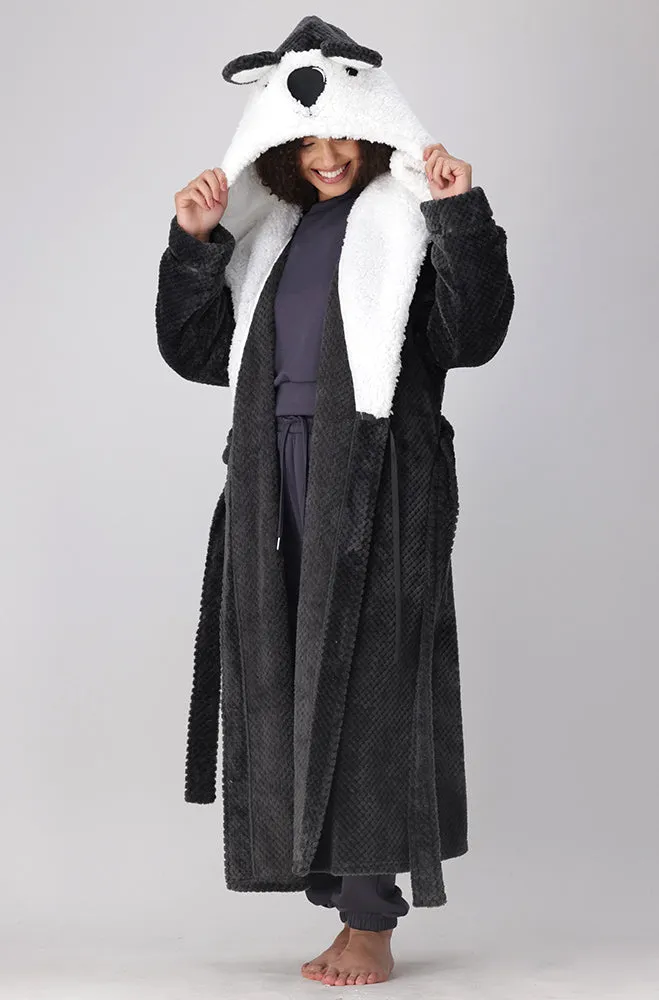 Koala Face Hooded Wrap Gown _ 158319 _ Charcoal sold by Dunns