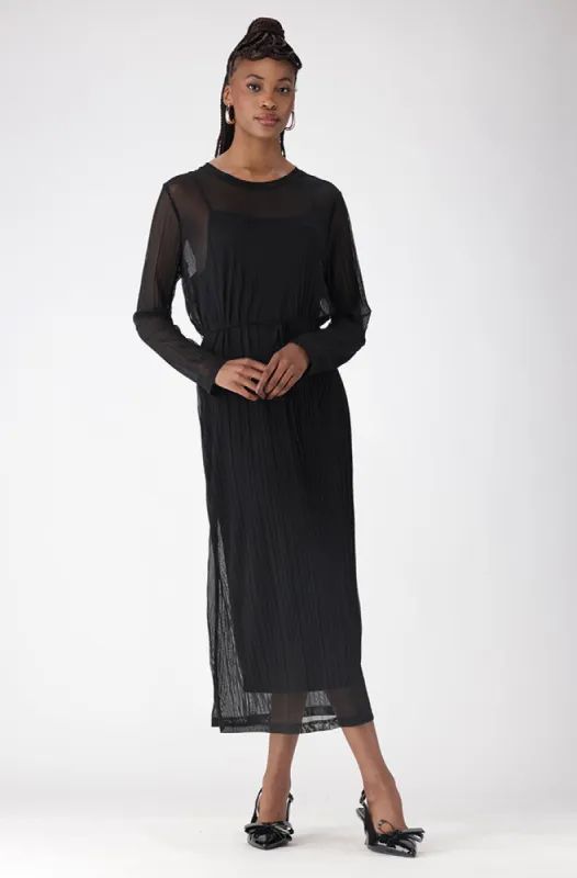 Rose Pleat Mesh Dress _ 156827 _ Black sold by Dunns