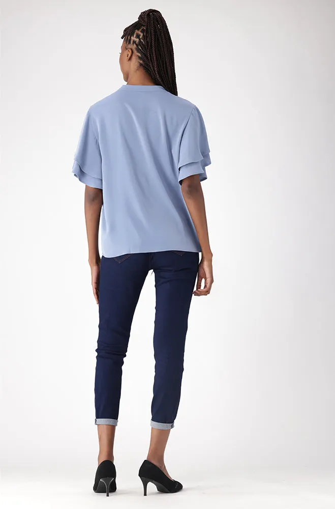 Marisa Satin Front Tie Top _ 156258 _ Blue sold by Dunns product image thumbnail 5