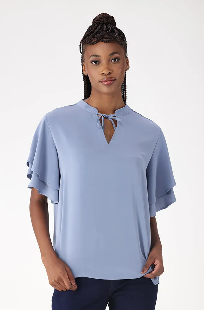 Marisa Satin Front Tie Top _ 156258 _ Blue sold by Dunns