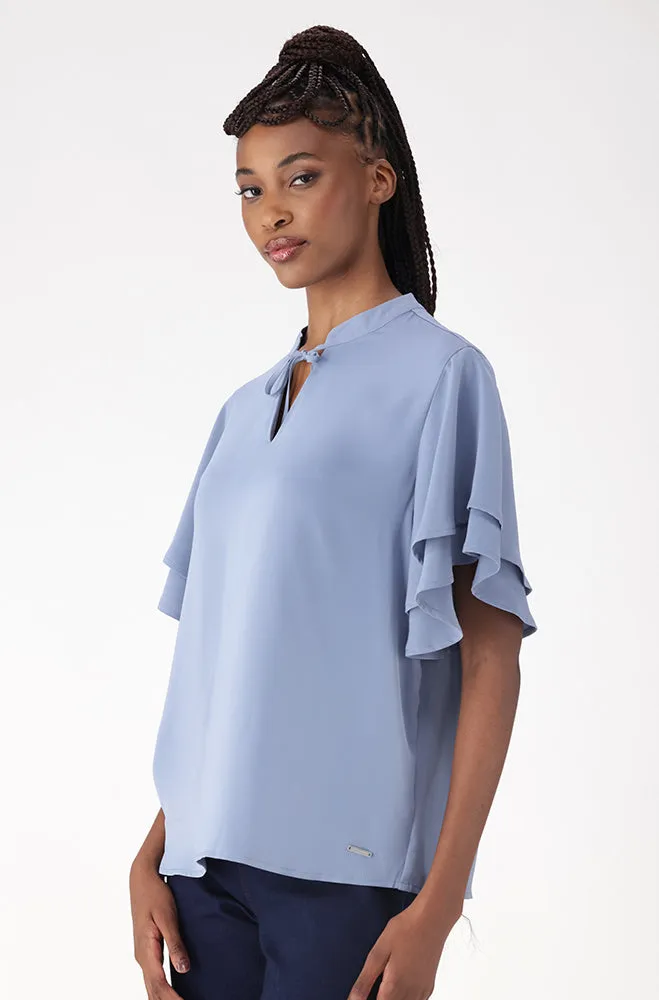 Marisa Satin Front Tie Top _ 156258 _ Blue sold by Dunns product image thumbnail 2